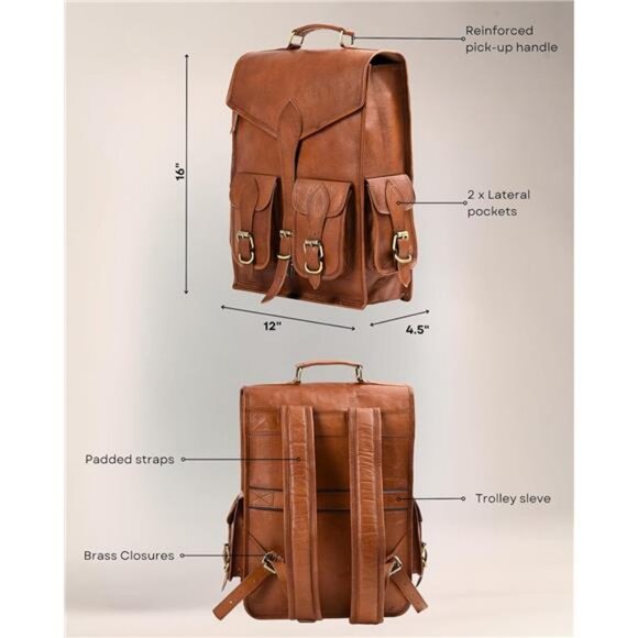 Genuine Leather Backpack for Men, 15 Inch Laptop Bag, Leather Travel Backpack